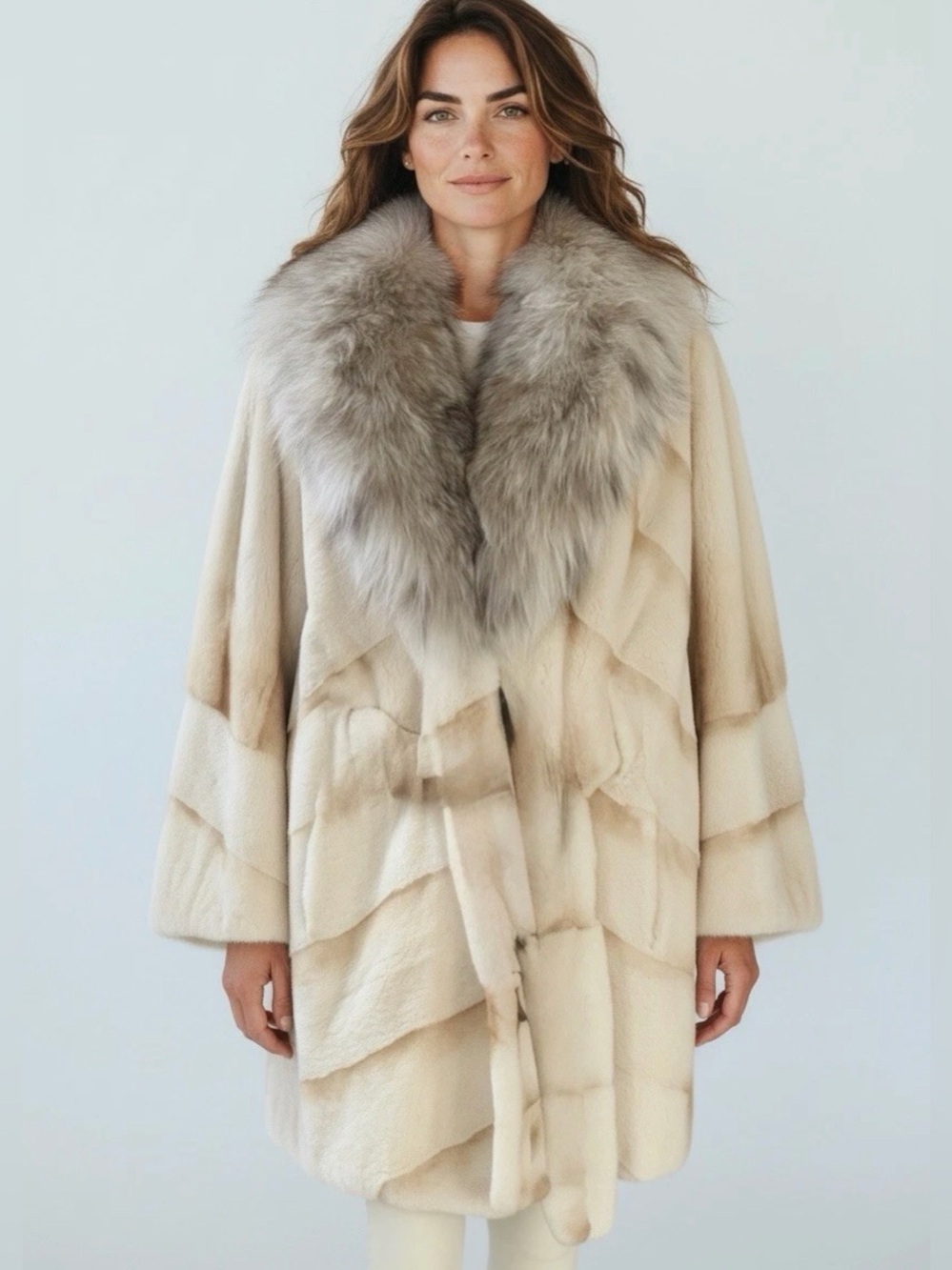 Lynx collar sheared female Mink fur collar/ belted NWT